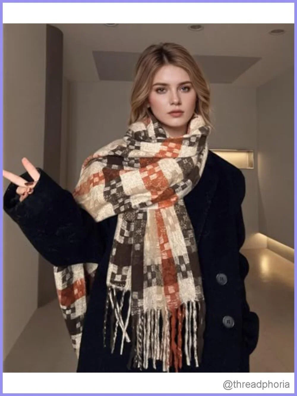 Oversized Plaid Blanket Scarf for Women Cashmere Feel Winter Wrap